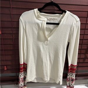 Free People Cream Henley waffle  Top with snowflake accent